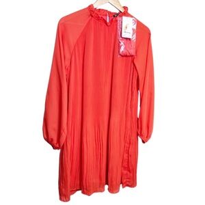 New with Tag Pretty Garden Women’s Pleated Orange Belted Long Sleeve Mini Dress